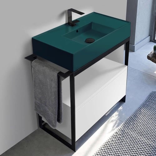 Modern  Console Vanity, Green Ceramic Sink, 35 Inch Scarabeo 5123-55-SOL1-01
